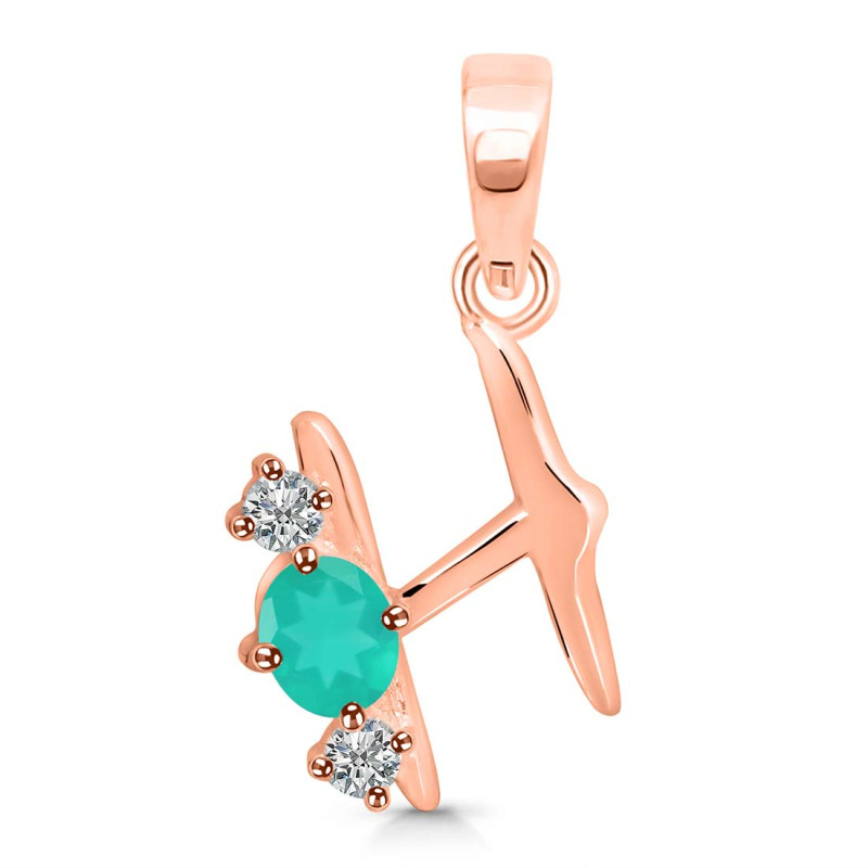 Green Onyx & White Topaz Alphabet H Pendant GRO-RDA-60.