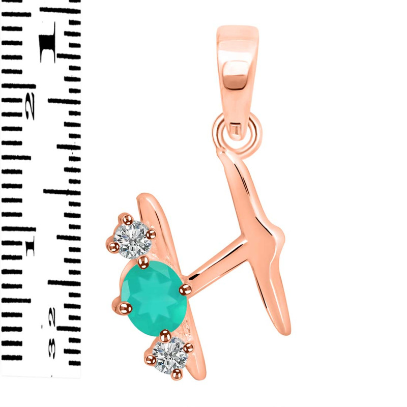 Green Onyx & White Topaz Alphabet H Pendant GRO-RDA-60.