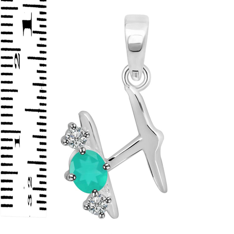 Green Onyx & White Topaz Alphabet H Pendant GRO-RDA-60.