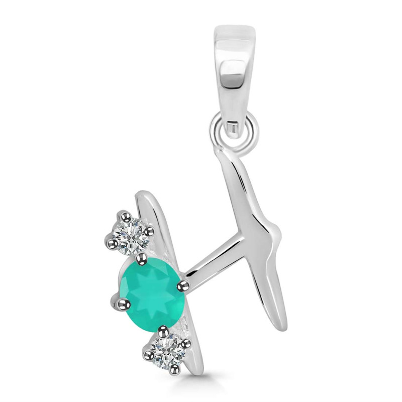 Green Onyx & White Topaz Alphabet H Pendant GRO-RDA-60.