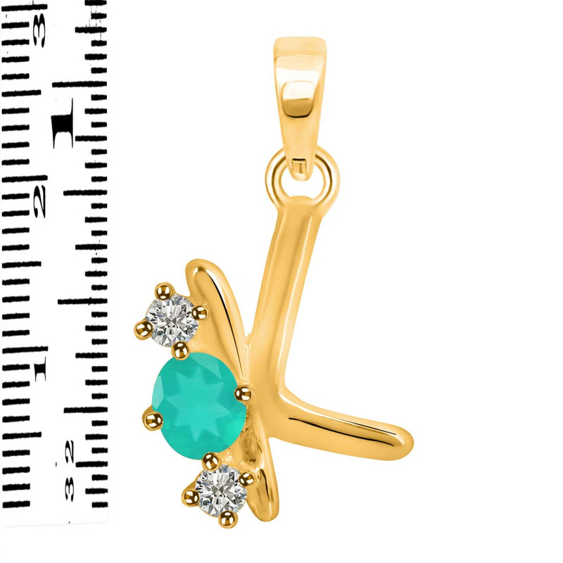 Green Onyx & White Topaz Alphabet K Pendant GRO-RDA-63.