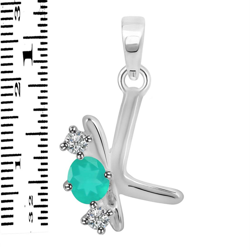 Green Onyx & White Topaz Alphabet K Pendant GRO-RDA-63.
