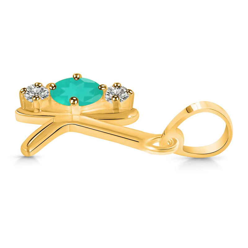 Green Onyx & White Topaz Alphabet K Pendant GRO-RDA-63.