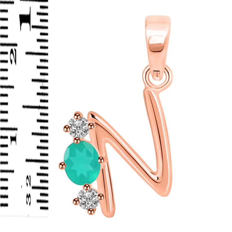 Green Onyx & White Topaz Alphabet N Pendant GRO-RDA-66.