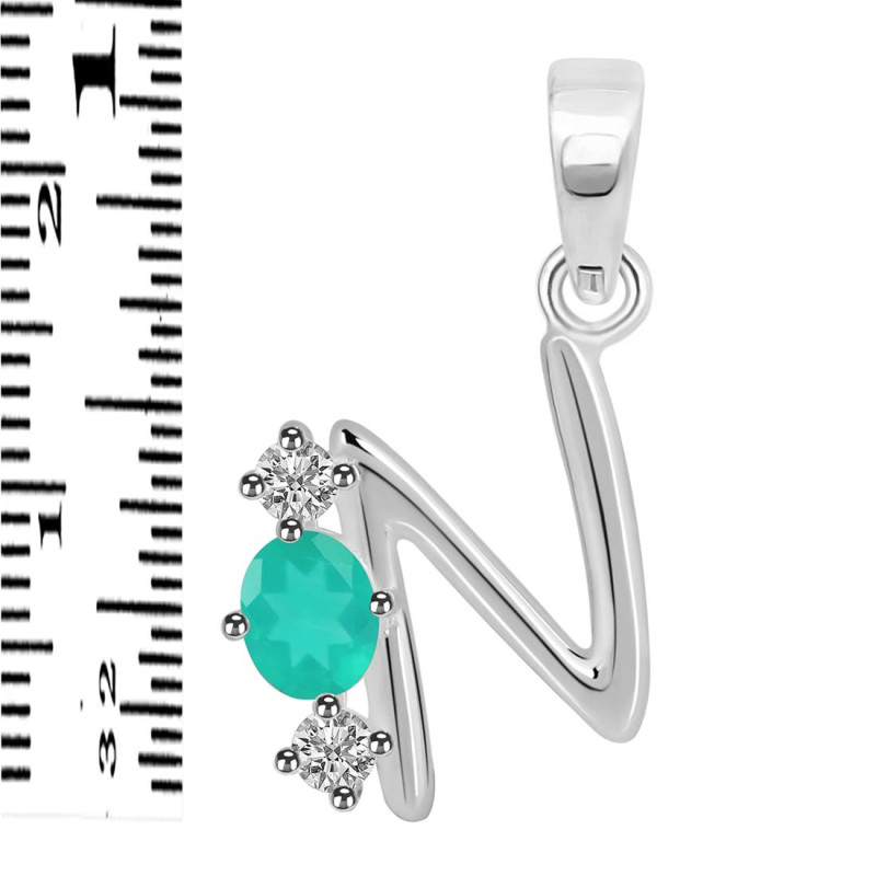 Green Onyx & White Topaz Alphabet N Pendant GRO-RDA-66.