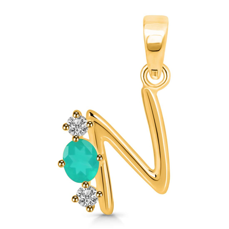 Green Onyx & White Topaz Alphabet N Pendant GRO-RDA-66.