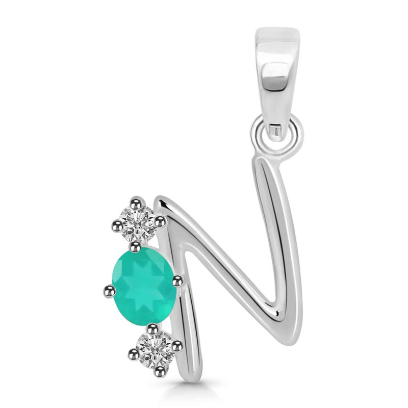 Green Onyx & White Topaz Alphabet N Pendant GRO-RDA-66.