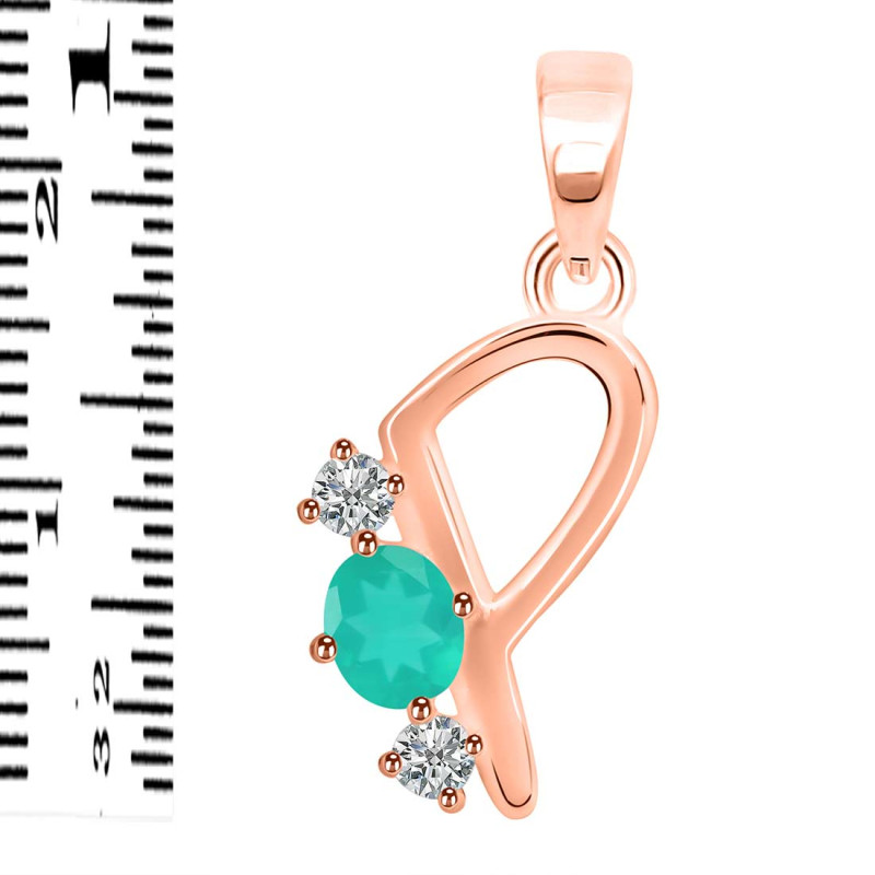 Green Onyx & White Topaz Alphabet P Pendant GRO-RDA-68.
