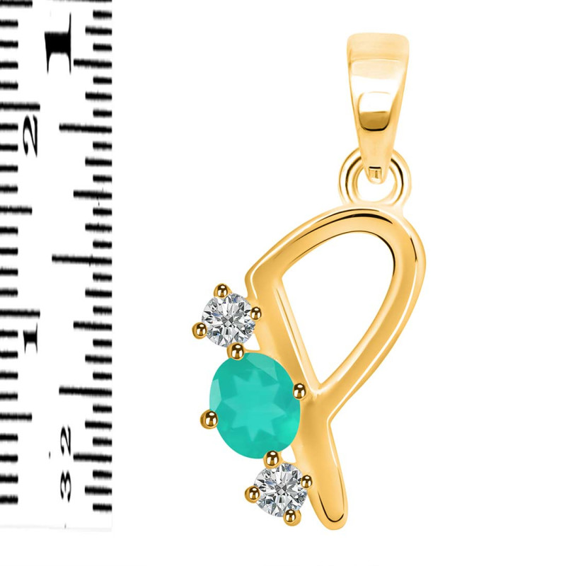 Green Onyx & White Topaz Alphabet P Pendant GRO-RDA-68.