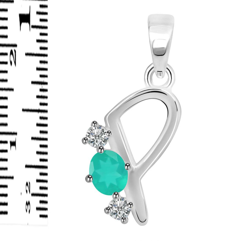 Green Onyx & White Topaz Alphabet P Pendant GRO-RDA-68.