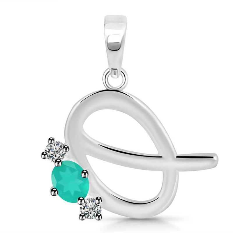 Green Onyx & White Topaz Alphabet Q Pendant GRO-RDA-69.