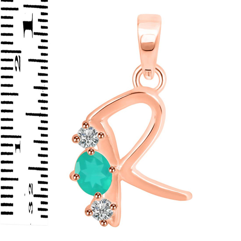 Green Onyx & White Topaz Alphabet R Pendant GRO-RDA-70.