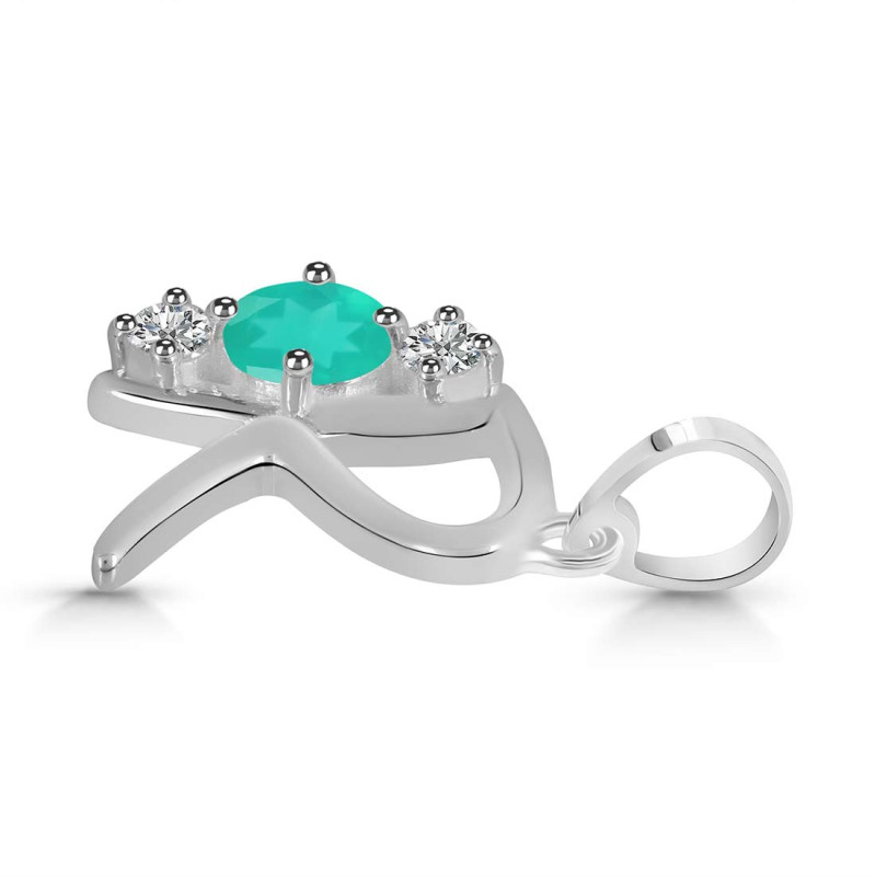 Green Onyx & White Topaz Alphabet R Pendant
