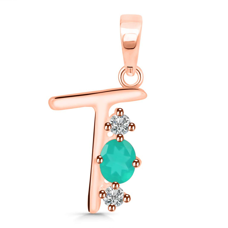 Green Onyx & White Topaz Alphabet T Pendant GRO-RDA-72.