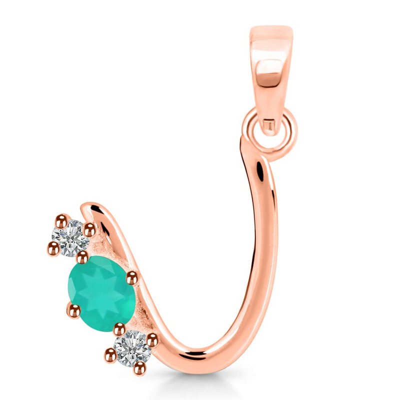 Green Onyx & White Topaz Alphabet U Pendant GRO-RDA-73.