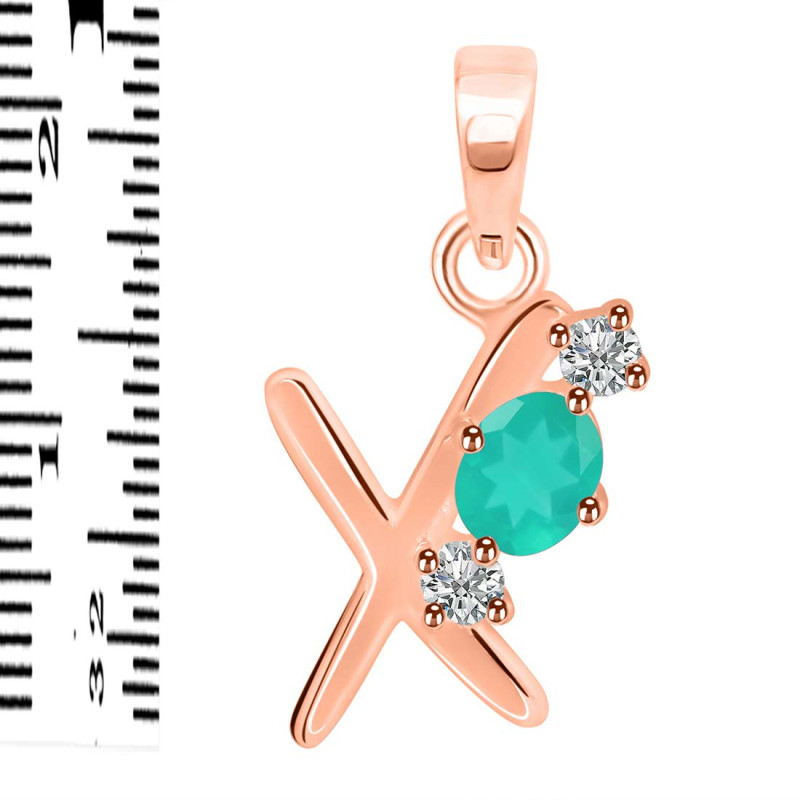 Green Onyx & White Topaz Alphabet X Pendant GRO-RDA-76.