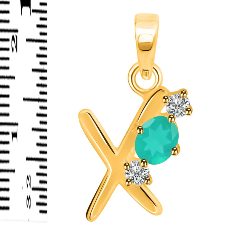 Green Onyx & White Topaz Alphabet X Pendant GRO-RDA-76.