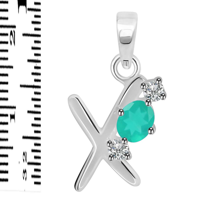 Green Onyx & White Topaz Alphabet X Pendant GRO-RDA-76.
