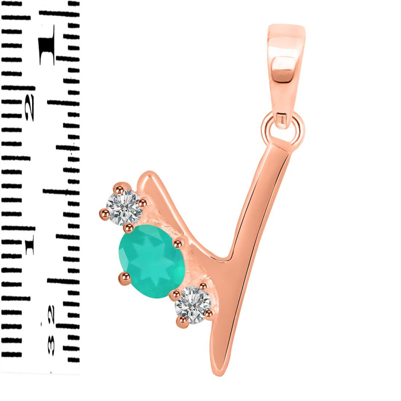 Green Onyx & White Topaz Alphabet Y Pendant GRO-RDA-77.
