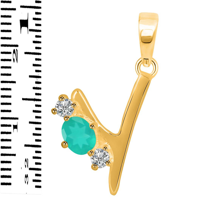 Green Onyx & White Topaz Alphabet Y Pendant GRO-RDA-77.