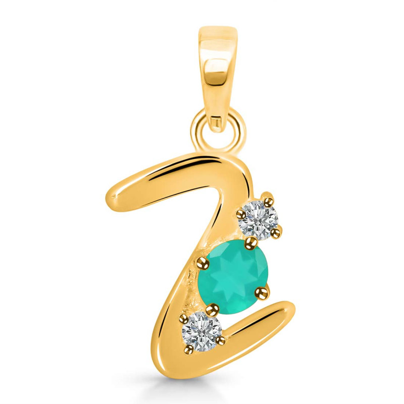 Green Onyx & White Topaz Alphabet Z Pendant GRO-RDA-78.