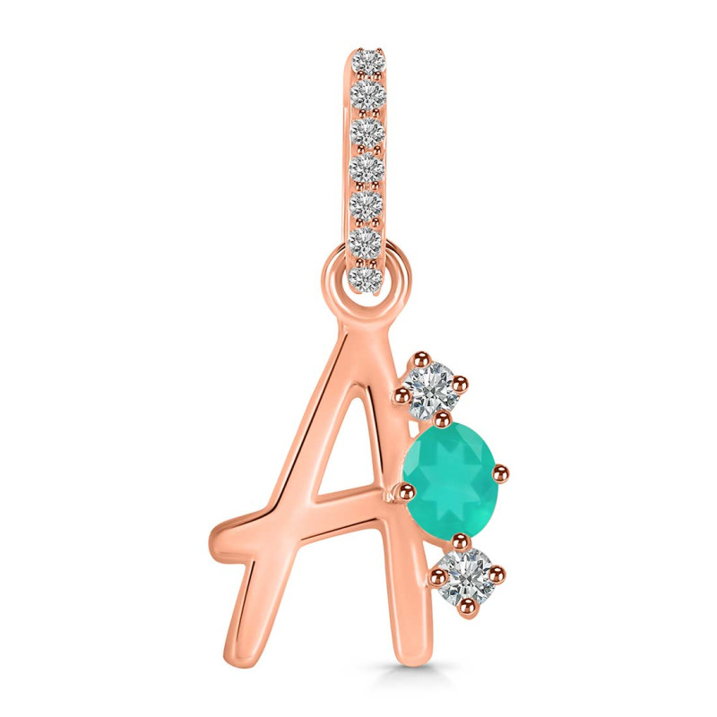 Green Onyx & White Topaz Alphabet A Pendant GRO-RDA-79.