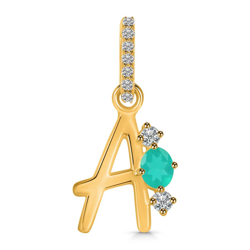 Green Onyx & White Topaz Alphabet A Pendant GRO-RDA-79.