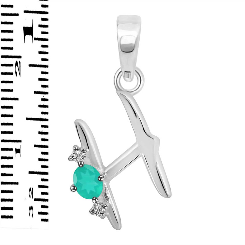 Green Onyx & White Topaz Alphabet H Pendant GRO-RDA-8.