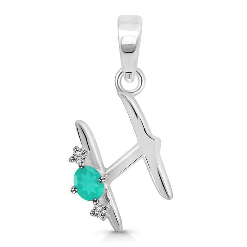 Green Onyx & White Topaz Alphabet H Pendant GRO-RDA-8.