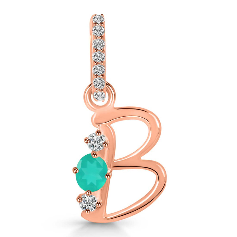 Green Onyx & White Topaz Alphabet B Pendant GRO-RDA-80.