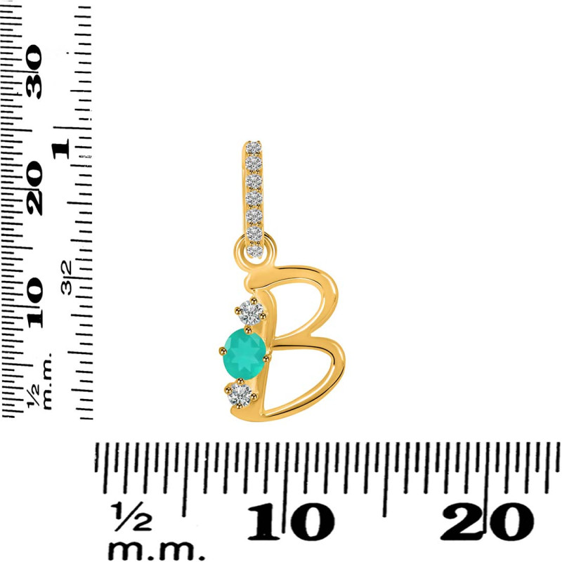 Green Onyx & White Topaz Alphabet B Pendant GRO-RDA-80.