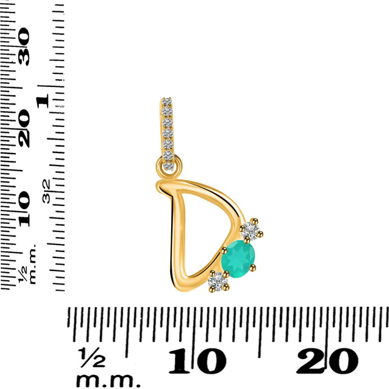 Green Onyx & White Topaz Alphabet D Pendant GRO-RDA-82.