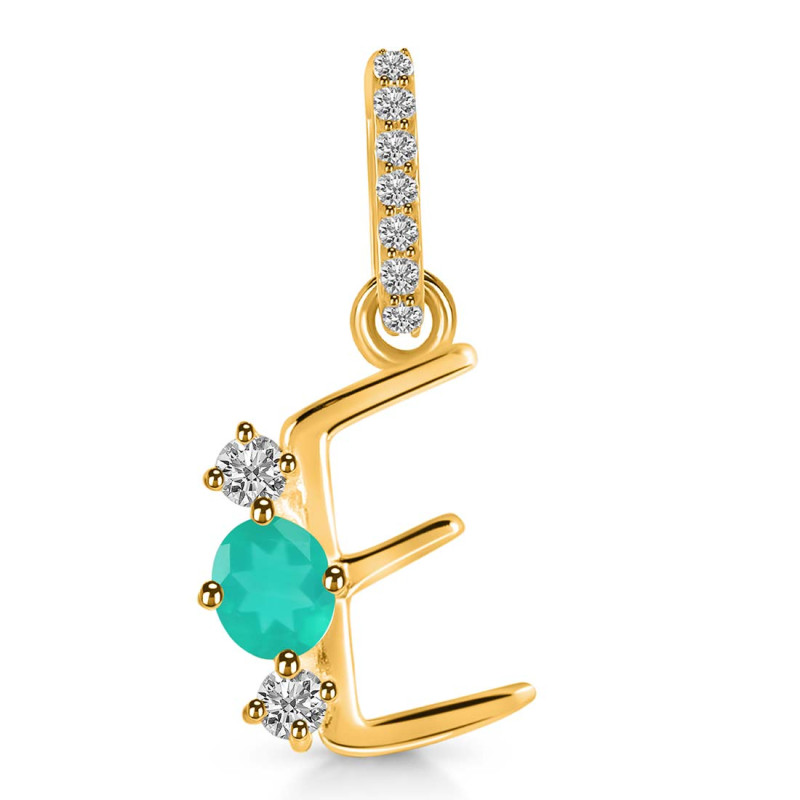 Green Onyx & White Topaz Alphabet E Pendant GRO-RDA-83.