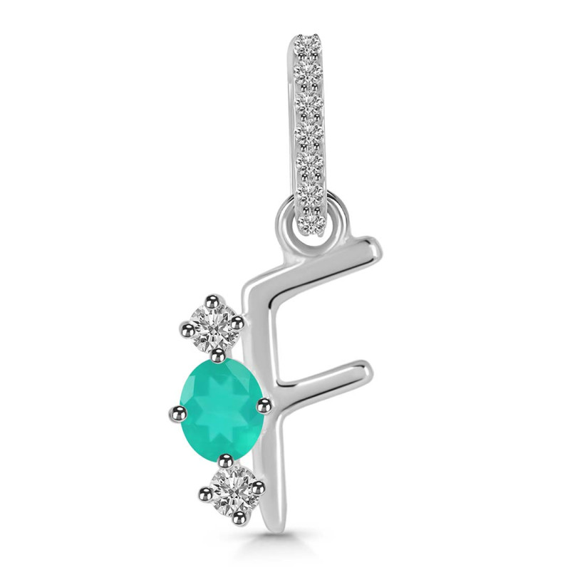Green Onyx & White Topaz Alphabet F Pendant GRO-RDA-84.
