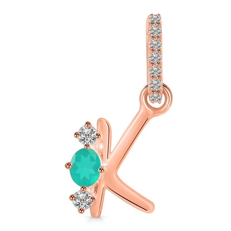 Green Onyx & White Topaz Alphabet K Pendant GRO-RDA-89.