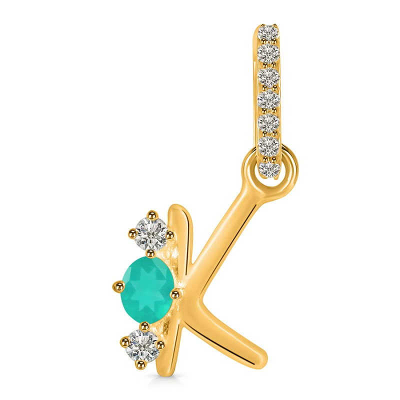 Green Onyx & White Topaz Alphabet K Pendant GRO-RDA-89.