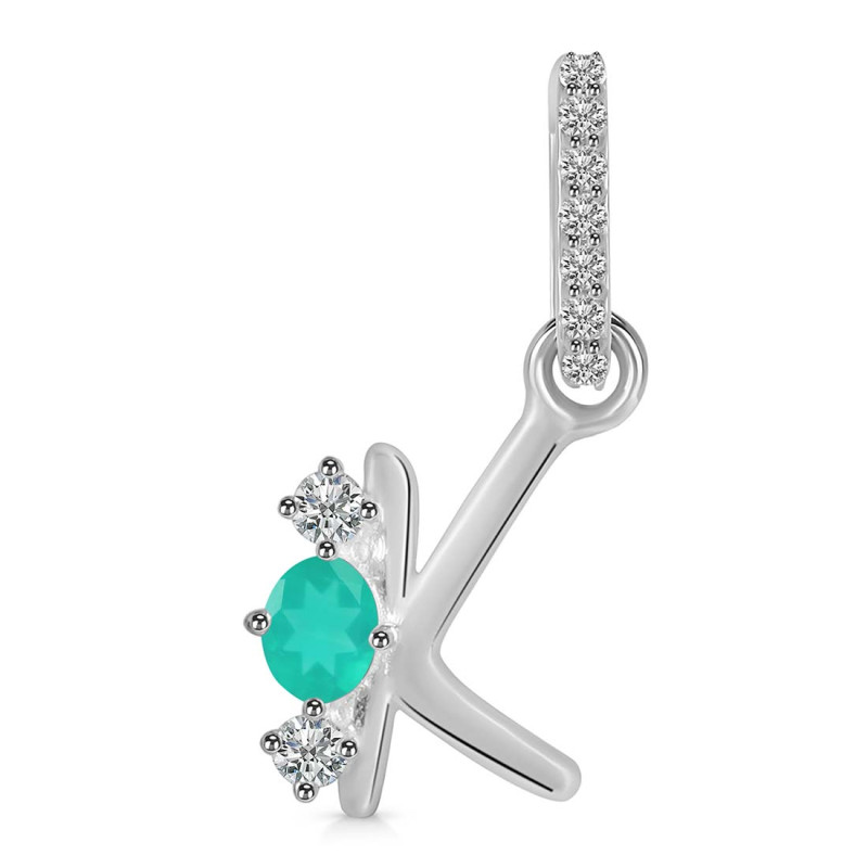 Green Onyx & White Topaz Alphabet K Pendant GRO-RDA-89.