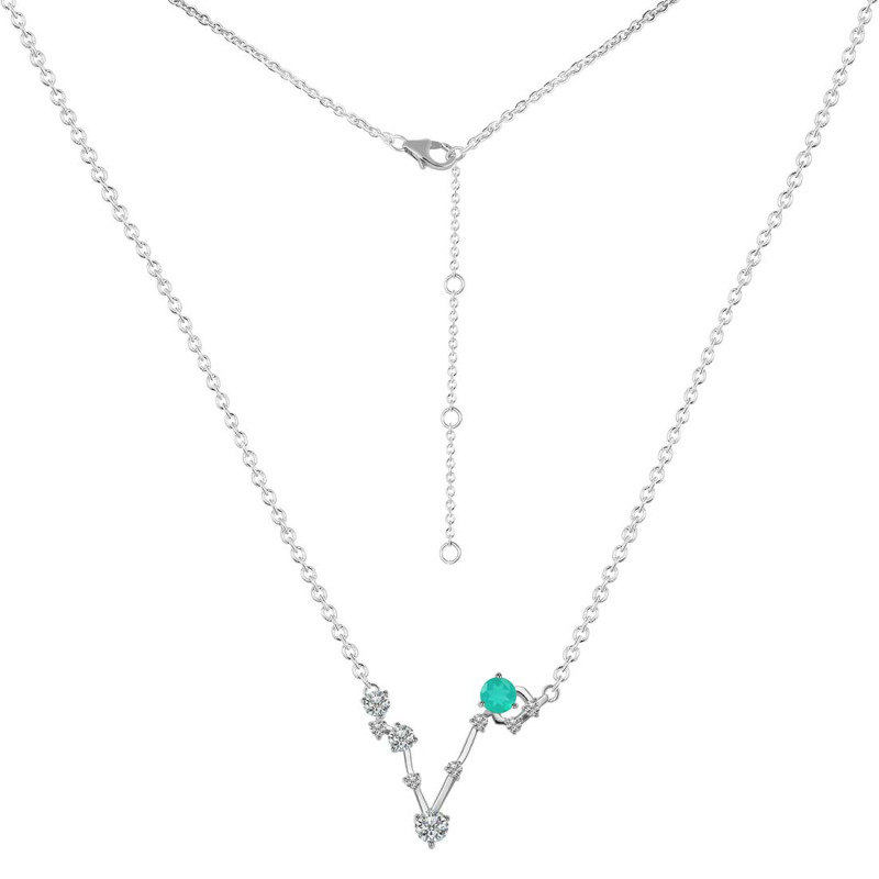 Pisces Zodiac Star Constellation Green Onyx & White Topaz Necklace