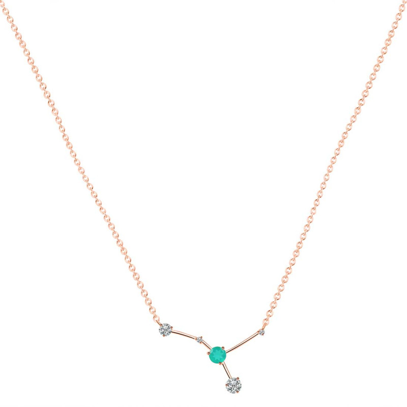 cancer Zodiac Star Constellation Green Onyx & White Topaz Necklace GRO-RDN-486.