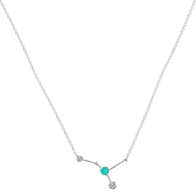 cancer Zodiac Star Constellation Green Onyx & White Topaz Necklace GRO-RDN-486.