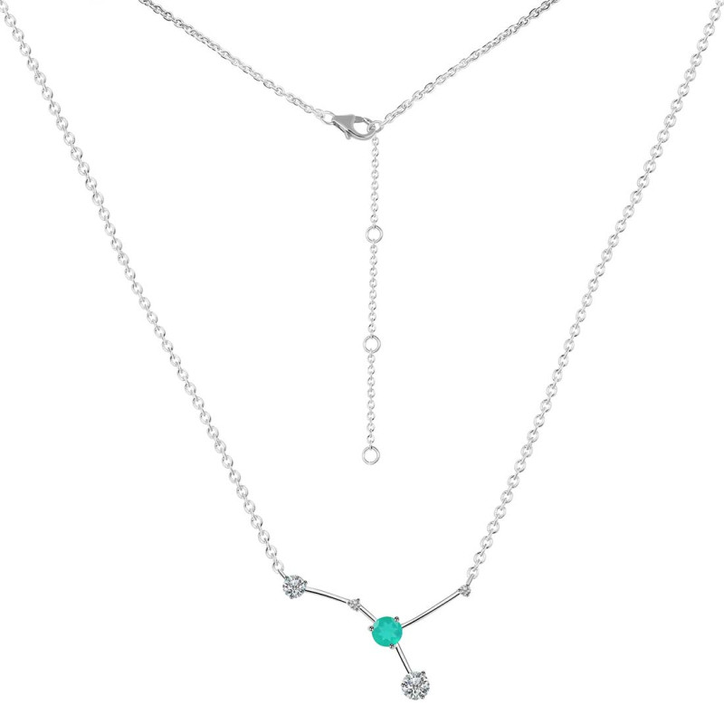 cancer Zodiac Star Constellation Green Onyx & White Topaz Necklace