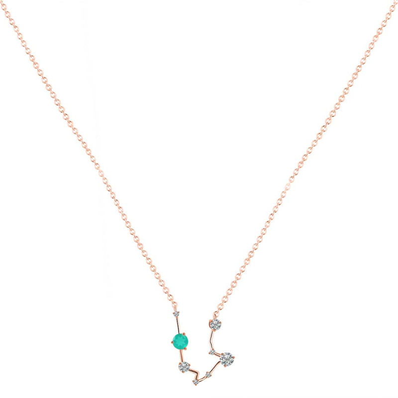 Aquarius Zodiac Star Constellation Green Onyx & White Topaz Necklace GRO-RDN-487.