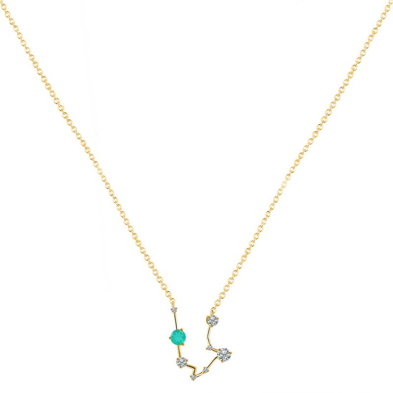 Aquarius Zodiac Star Constellation Green Onyx & White Topaz Necklace GRO-RDN-487.