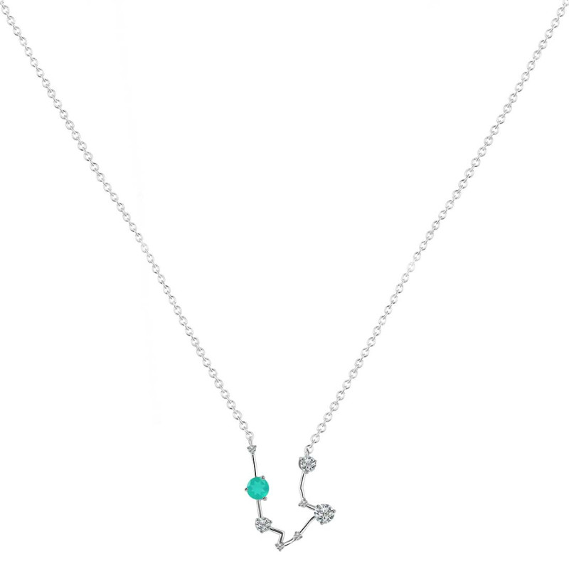 Aquarius Zodiac Star Constellation Green Onyx & White Topaz Necklace GRO-RDN-487.