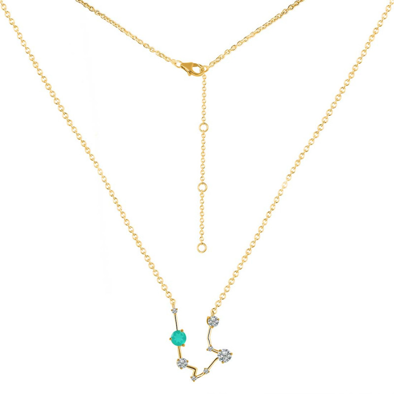 Aquarius Zodiac Star Constellation Green Onyx & White Topaz Necklace GRO-RDN-487.