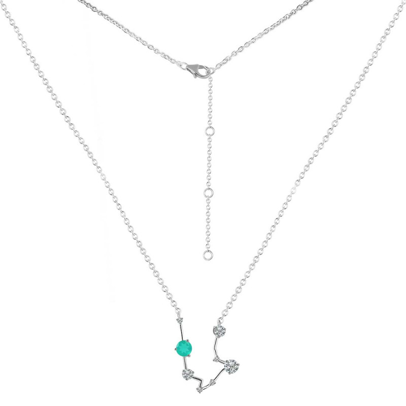 Aquarius Zodiac Star Constellation Green Onyx & White Topaz Necklace