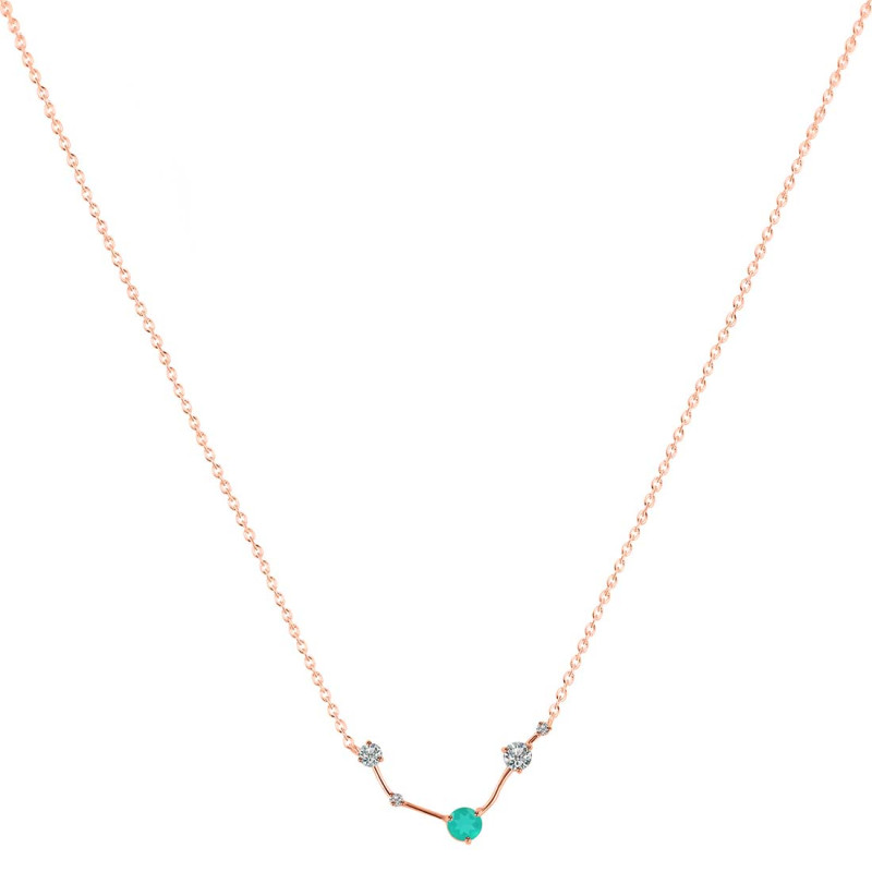 Aries Zodiac Star Constellation Green Onyx & White Topaz Necklace GRO-RDN-488.