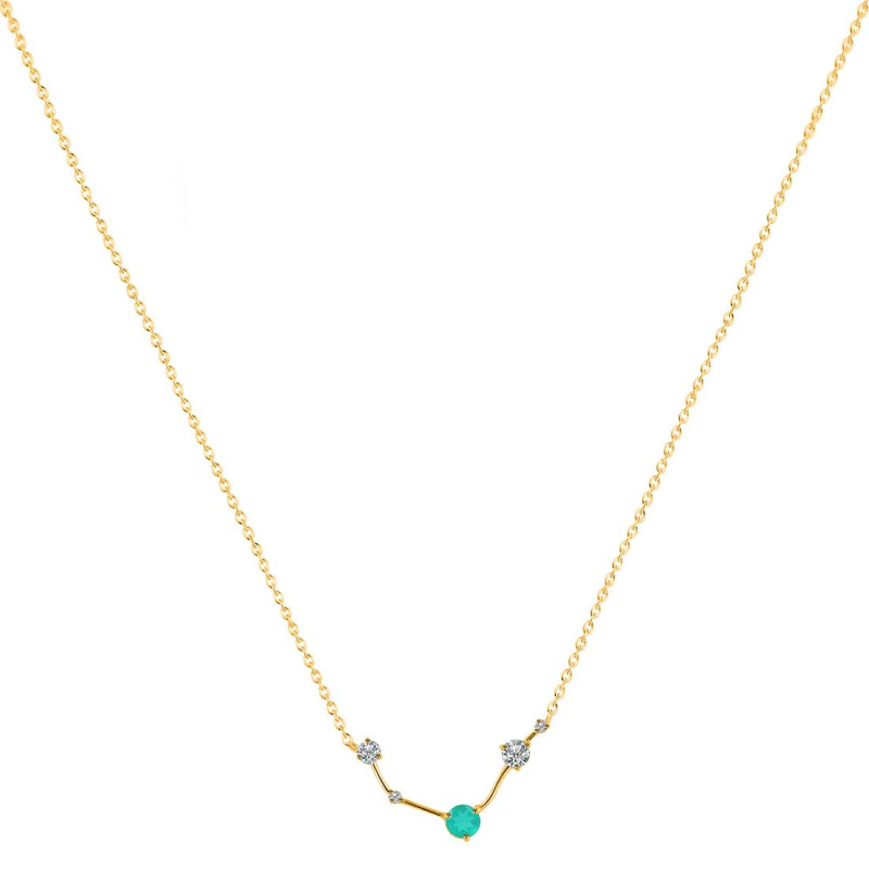 Aries Zodiac Star Constellation Green Onyx & White Topaz Necklace GRO-RDN-488.