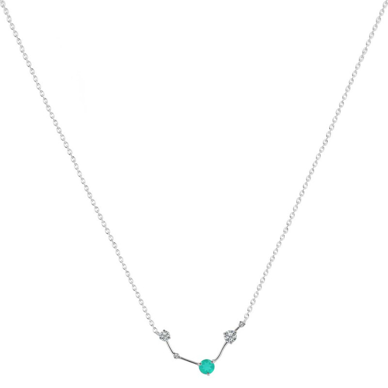 Aries Zodiac Star Constellation Green Onyx & White Topaz Necklace GRO-RDN-488.
