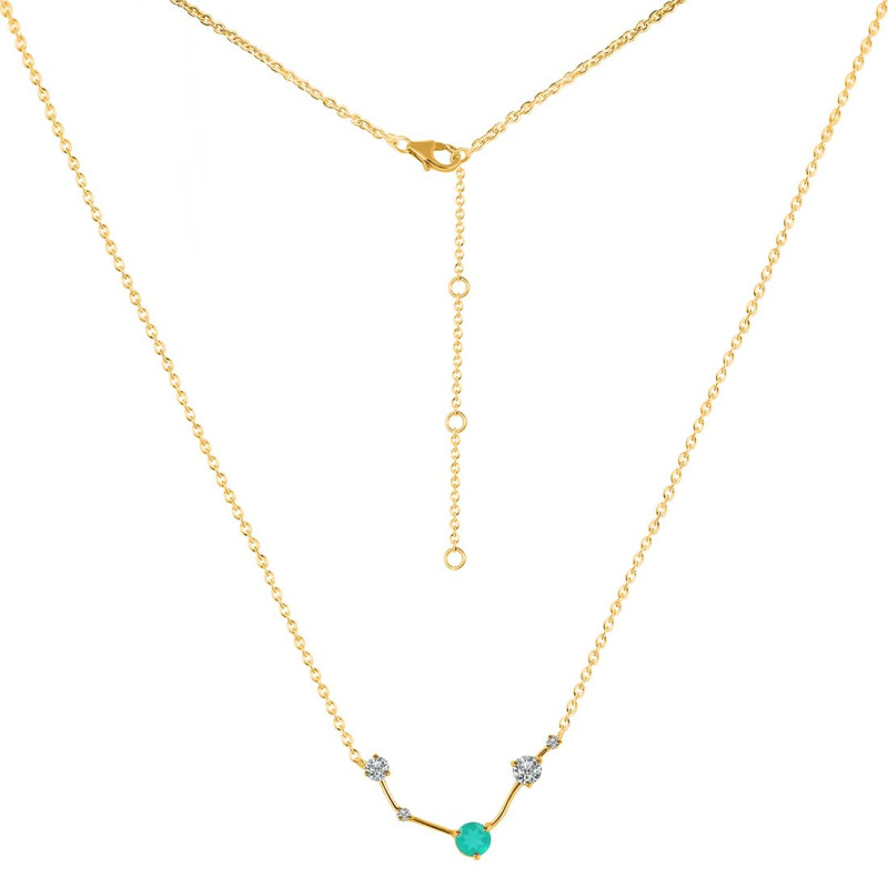 Aries Zodiac Star Constellation Green Onyx & White Topaz Necklace GRO-RDN-488.